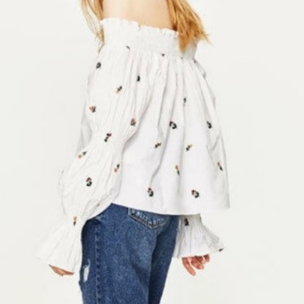 Zara Bare Shoulder Body Embroidered Top, Small - Picture 3 of 10